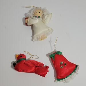 3 Vintage Fabric Angel Bell and Bird Christmas Ornament Lot
